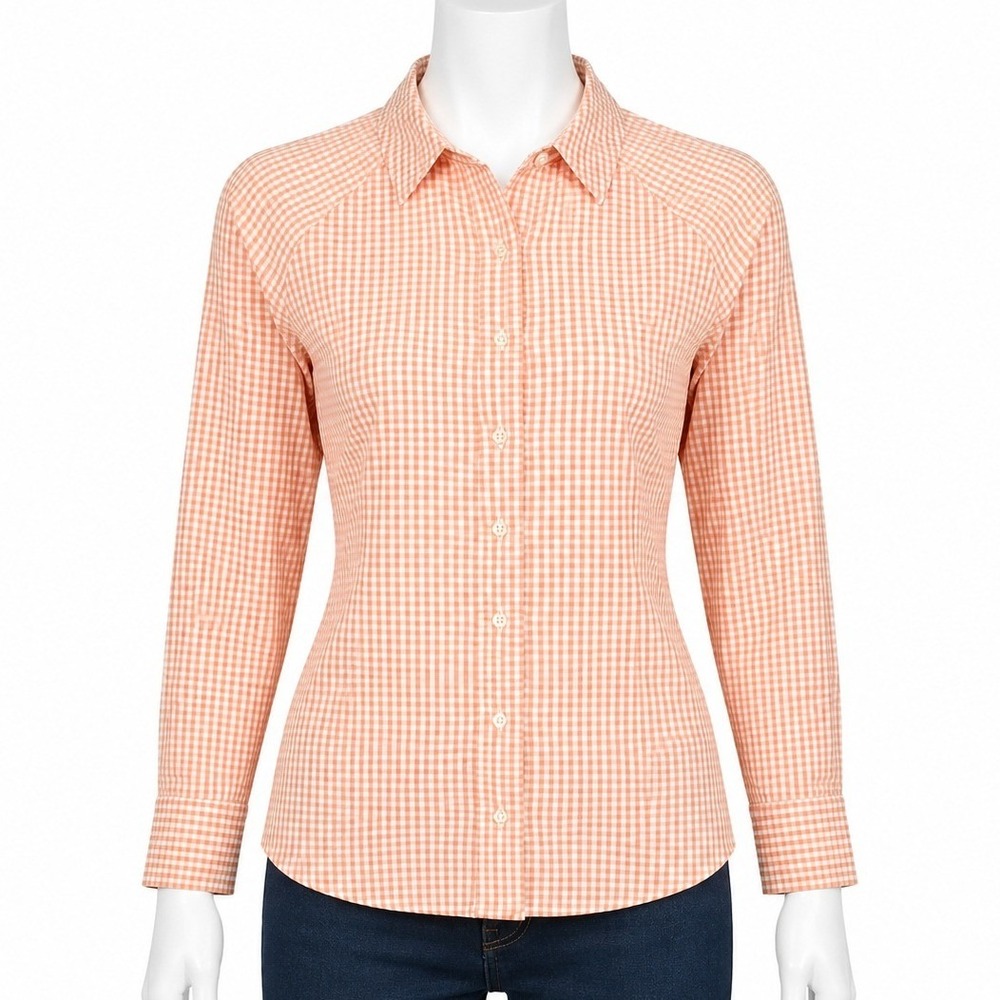 Vineyard Vines Button Down Shirt Womens S Orange Gingham Seersucker Shell Cuffs